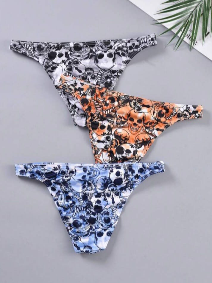 Men's Skull Print Underwear Punk New Wave Fashion Men's Tringle Undies